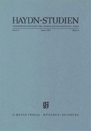 Haydn Studien. Veröffentlichungen des Joseph Haydn-Instituts Köln. Band I, Heft 4, April 1967 von Feder,  Georg, Riedel-Martiny,  Anke