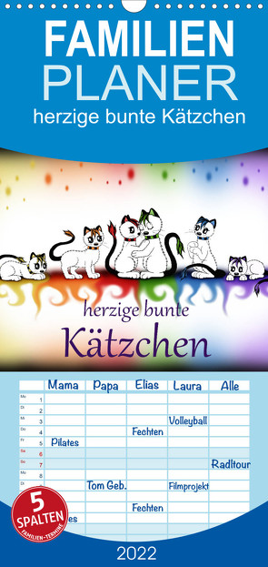 Familienplaner herzige bunte Kätzchen (Wandkalender 2022 , 21 cm x 45 cm, hoch) von Haberhauer,  Petra