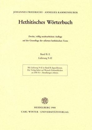 Hethitisches Wörterbuch / E von Friedrich,  Johannes, Hoffmann,  Inge, Kammenhuber,  Annelies