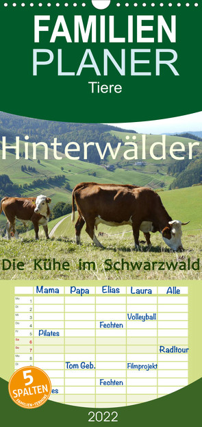 Hinterwälder – Die Kühe aus dem Schwarzwald – Familienplaner hoch (Wandkalender 2022 , 21 cm x 45 cm, hoch) von Goldscheider,  Stefanie