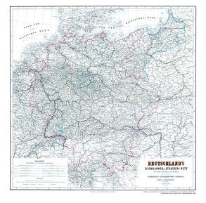 Hist. Karte: DEUTSCHLAND 1865 – Eisenbahnkarte mit Straßennetz (Plano) von Gräf,  Adolf