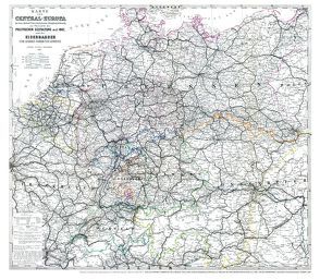 Historische Übersichtskarte: Eisenbahnstrecken 1867 – MITTELEUROPA mit DEUTSCHLAND (75 x 65 cm – gerollt) von Rockstuhl,  Harald