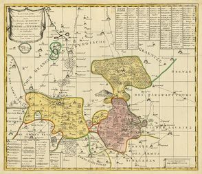 Historische Karte: Ämter Dahme und Jüterbog mit der Graftscheft Baruth in dem Gebiet Seyda, Potsdam, Luckau und Märkisch Buchholz 1760 (Plano) von Schenk,  Peter (der Jüngere)