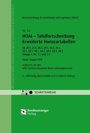 HOAI – Tafelfortschreibung Erweiterte Honorartabellen §§ 20.1, 21.1, 28.1, 29.1, 20.1, 32.1, 35.1, 40.1, 44.1, 48.1, 52.1, 56.1, Anlage 1, Nr 1.1 und 1.2