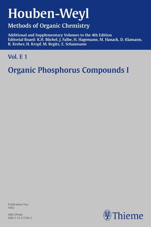 Houben-Weyl Methods of Organic Chemistry Vol. E 1, 4th Edition Supplement von Bestmann,  Hans-Jürgen, Block,  H.D., Büchel,  Karl Heinz, Dimroth,  Karl, Elsner,  G.