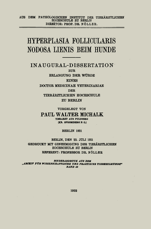 Hyperplasia Follicularis Nodosa Lienis beim Hunde von Michalk,  Paul Walter