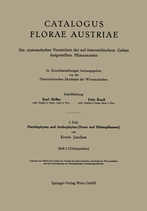 I. Teil: Pteridophyten und Anthophyten (Farne und Blütenpflanzen) von Janchen,  Erwin