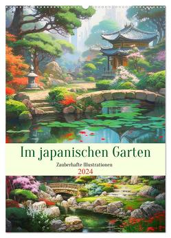 Im japanischen Garten. Zauberhafte Illustrationen (Wandkalender 2024 DIN A2 hoch), CALVENDO Monatskalender von Hurley,  Rose