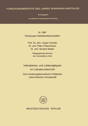 Interaktions- und Leistungstypen im Literaturunterricht von Grzesik,  Jürgen