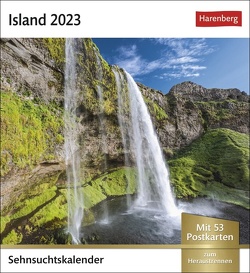 Island Sehnsuchtskalender 2023. Fernweh in einem kleinen Kalender zum Aufstellen. Die schönsten Landschaften Islands als Postkarten in einem Tischkalender. von Krüger,  Olaf