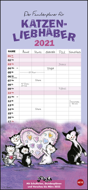 Jacob Familienplaner für Katzenliebhaber Kalender 2021 von Hartmann,  Sven, Heye