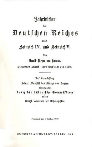 Jahrbücher des Deutschen Reiches unter Heinrich IV. und Heinrich V. von Meyer von Knonau,  Gerold