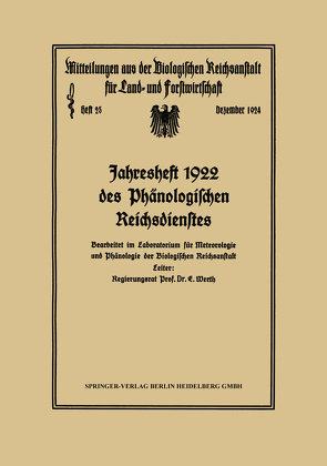 Jahresheft 1922 des Phänologischen Reichsdienstes von Werth,  E.