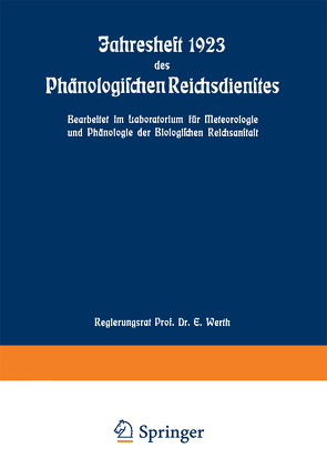 Jahresheft 1923 des Phänologischen Reichsdienstes von Werth,  E.