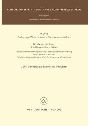 Joint ventures als Marketing-Problem von Benci,  Marguerite