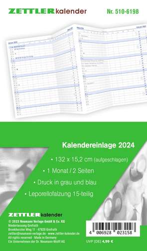 Kalender-Ersatzeinlage 2024 Für Taschenplaner Typ 510