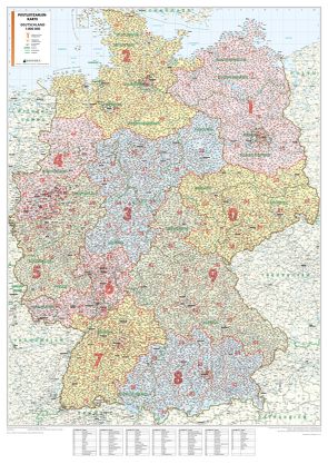 Kastanea Postleitzahlenkarte Deutschland PLZ 5-stellig, DIN A0 (84,1 x 118,9 cm), Papierkarte gerollt