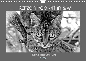 Katzen Pop Art in s/w – Kleine Tiger unter uns (Wandkalender 2022 DIN A4 quer) von Bönner,  Marion