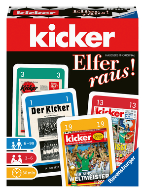 Ravensburger 26283 – kicker Elfer raus! – Spiel für Fußballfans, für Erwachsene und Kinder ab 6 Jahren, beliebter Kartenspiel-Klassiker im kickerDesign für 2-6 Spieler von Hausser