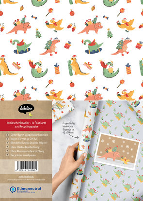 Kinder Geschenkpapier Set „Weihnachten/ Dinosaurier“