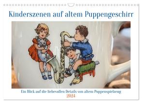 Kinderszenen auf altem Puppengeschirr (Wandkalender 2024 DIN A3 quer), CALVENDO Monatskalender von WEIBKIWI,  WEIBKIWI