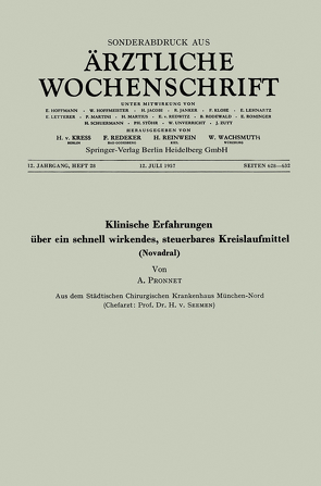 Klinische Erfahrungen über ein schnell wirkendes, steuerbares Kreislaufmittel (Novadral) von Pronnet,  Alfred