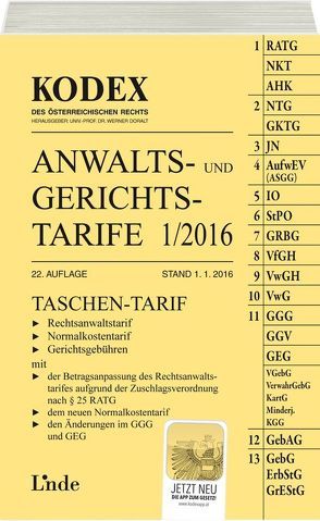 KODEX Anwalts- und Gerichtstarife 1/2016 von Doralt,  Werner, Strassegger,  Oskar