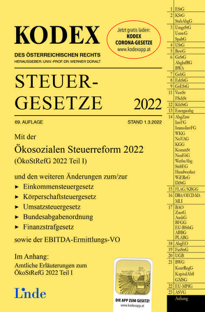 KODEX Steuergesetze 2022 von Bodis,  Andrei, Doralt,  Werner