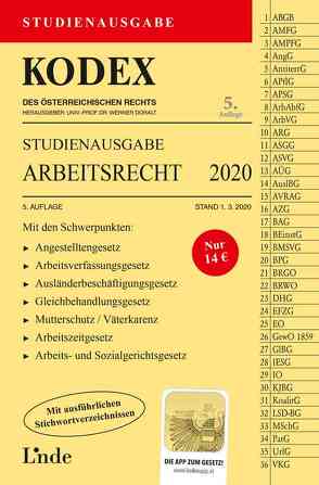 KODEX Studienausgabe Arbeitsrecht 2020 von Doralt,  Werner, Ercher-Lederer,  Gerda, Stech,  Edda