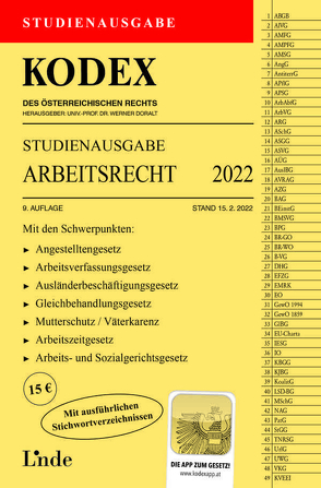 KODEX Studienausgabe Arbeitsrecht 2022 von Doralt,  Werner, Ercher-Lederer,  Gerda, Stech,  Edda