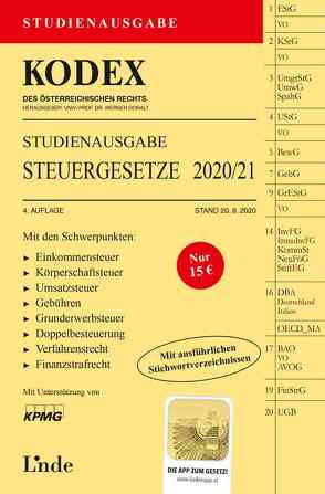 KODEX Studienausgabe Steuergesetze 2020/21 von Bodis,  Andrei, Doralt,  Werner