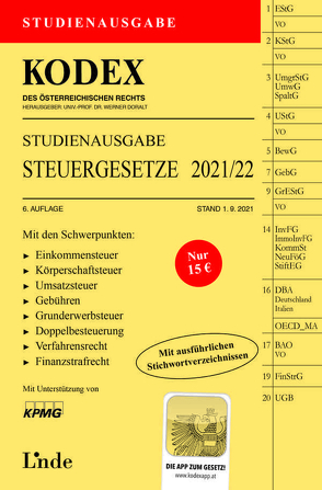 KODEX Studienausgabe Steuergesetze 2021/22 von Bodis,  Andrei, Doralt,  Werner