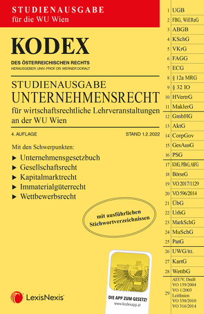 KODEX Unternehmensrecht für wirtschaftsrechtliche LVA 2022 – inkl. App von Doralt,  Werner