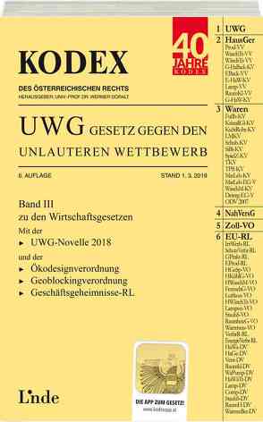 KODEX UWG Gesetz gegen den unlauteren Wettbewerb 2019/20 von Doralt,  Werner, Konetzky,  Georg