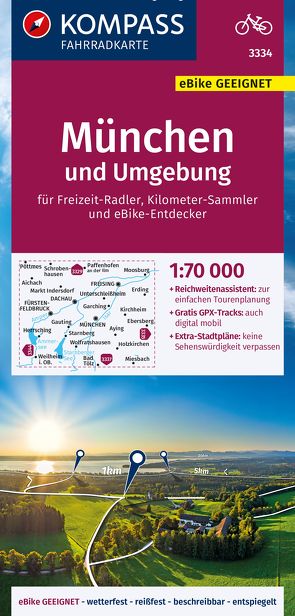 KOMPASS Fahrradkarte 3334 München und Umgebung 1:70.000