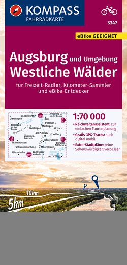 KOMPASS Fahrradkarte 3347 Augsburg und Umgebung, Westliche Wälder 1:70.000