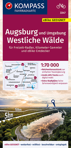 KOMPASS Fahrradkarte 3347 Augsburg und Umgebung, Westliche Wälder 1:70.000 von KOMPASS-Karten GmbH