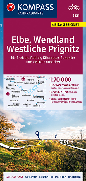 KOMPASS Fahrradkarte 3321 Elbe, Wendland, Westliche Prignitz 1:70.000 von KOMPASS-Karten GmbH