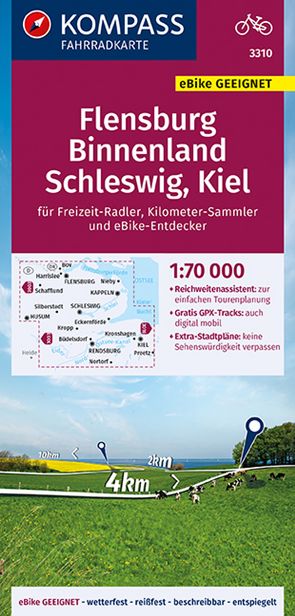 KOMPASS Fahrradkarte 3310 Flensburg Binnenland, Schleswig, Kiel 1:70.000 von KOMPASS-Karten GmbH