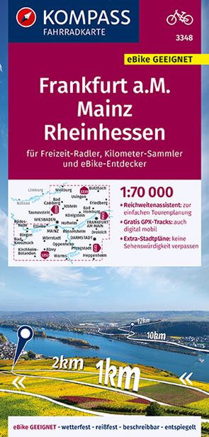 KOMPASS Fahrradkarte 3348 Frankfurt a.M., Mainz, Rheinhessen 1:70.000 von KOMPASS-Karten GmbH