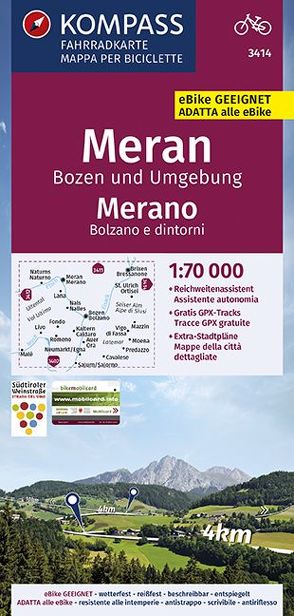 KOMPASS Fahrradkarte 3414 Meran, Bozen und Umgebung, Merano, Bolzano e dintorni 1:70.000 von KOMPASS-Karten GmbH