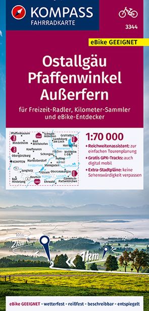 KOMPASS Fahrradkarte 3344 Ostallgäu, Pfaffenwinkel, Außerfern 1:70.000 von KOMPASS-Karten GmbH