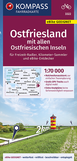 KOMPASS Fahrradkarte Ostfriesland mit allen Ostfriesischen Inseln 1:70.000, FK 3322 von KOMPASS-Karten GmbH