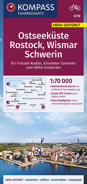 KOMPASS Fahrradkarte 3318 Ostseeküste, Rostock, Wismar, Schwerin 1:70.000 von KOMPASS-Karten GmbH