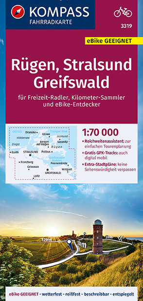 KOMPASS Fahrradkarte Rügen, Stralsund, Greifswald 1:70.000, FK 3319 von KOMPASS-Karten GmbH