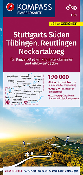 KOMPASS Fahrradkarte 3331 Stuttgarts Süden, Tübingen, Reutlingen, Neckartalweg 1:70.000 von KOMPASS-Karten GmbH