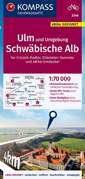 KOMPASS Fahrradkarte 3346 Ulm und Umgebung, Schwäbische Alb 1:70.000 von KOMPASS-Karten GmbH