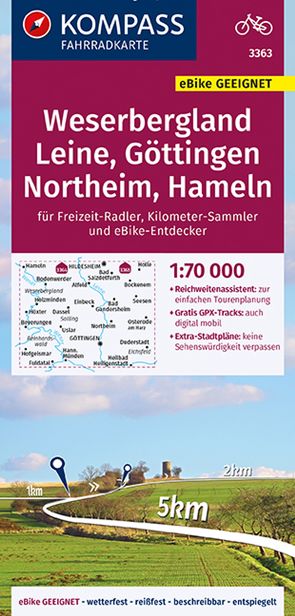 KOMPASS Fahrradkarte 3363 Weserbergland, Leine, Göttingen, Northeim, Hameln 1:70.000 von KOMPASS-Karten GmbH