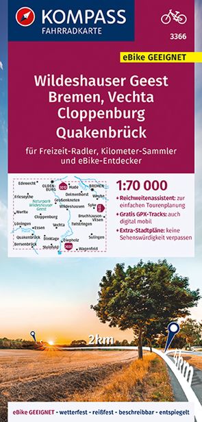 KOMPASS Fahrradkarte 3366 Wildeshauser Geest – Vechta – Cloppenburg 1:70.000 von KOMPASS-Karten GmbH