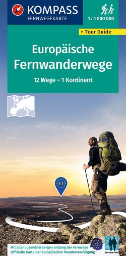 KOMPASS Fernwegekarte Europäische Fernwanderwege, 12 E-Wege – 1 Kontinent 1:4 Mio.